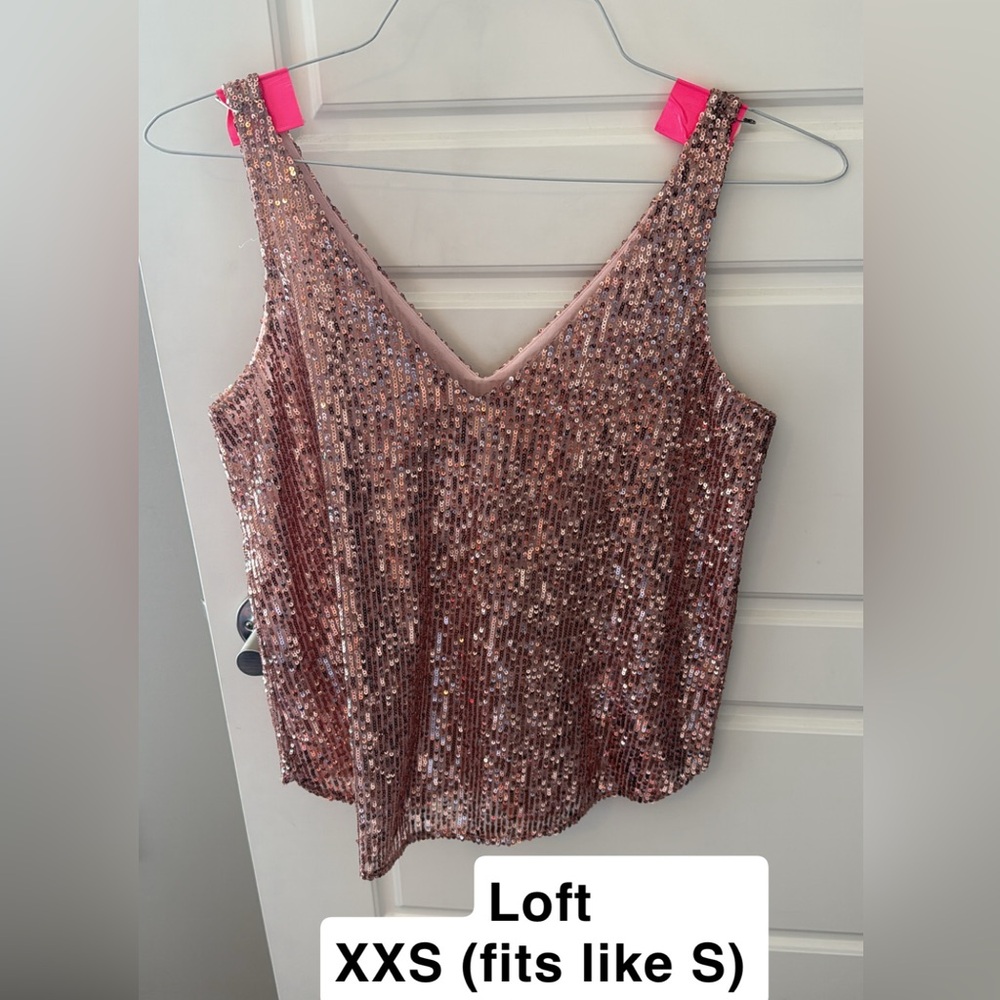 LOFT Sparkling Pink Sequin Tank Top